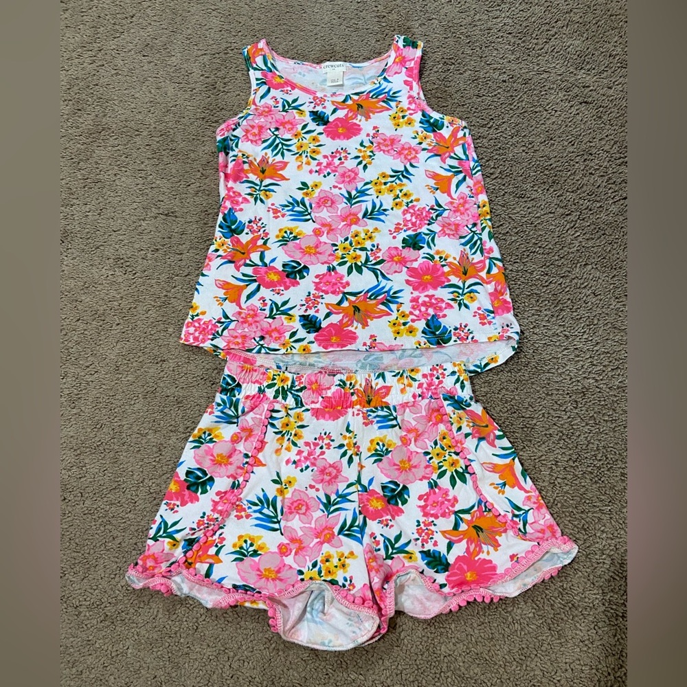 Jcrew Crewcuts Girls Size 6-7 Small 2 Piece Set Tank Shorts Bright Floral Cotton